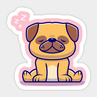 Cute Pug Dog Sitting And Sleeping Cartoon Sticker